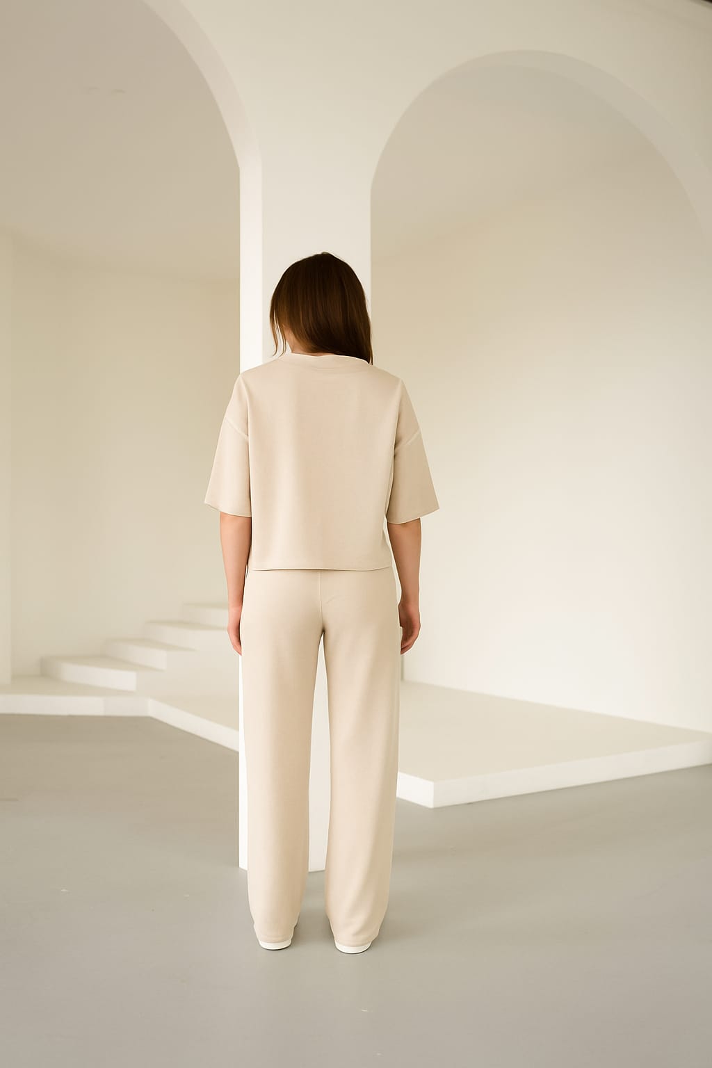 BEJ KADIN MODAL KUMAŞ BİYELİ EŞOFMAN TAKIM ek resim